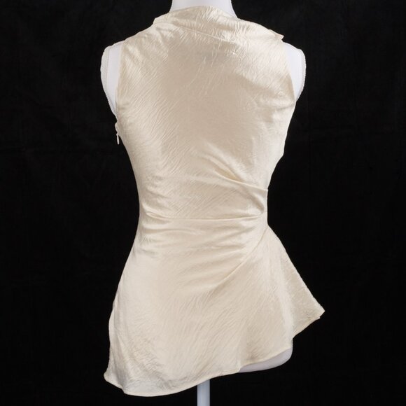 Alexander McQueen Asymmetrical Ruched Smashed Satin Top, Oyster, IT 36 (US 0) - Picture 3 of 14
